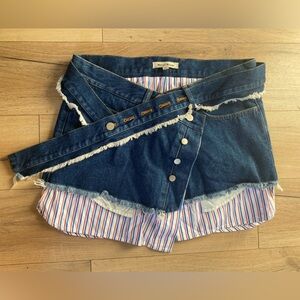 Meryll Rogge Asymmetrical Denim Mini Skirt with Striped Lining Size 38
